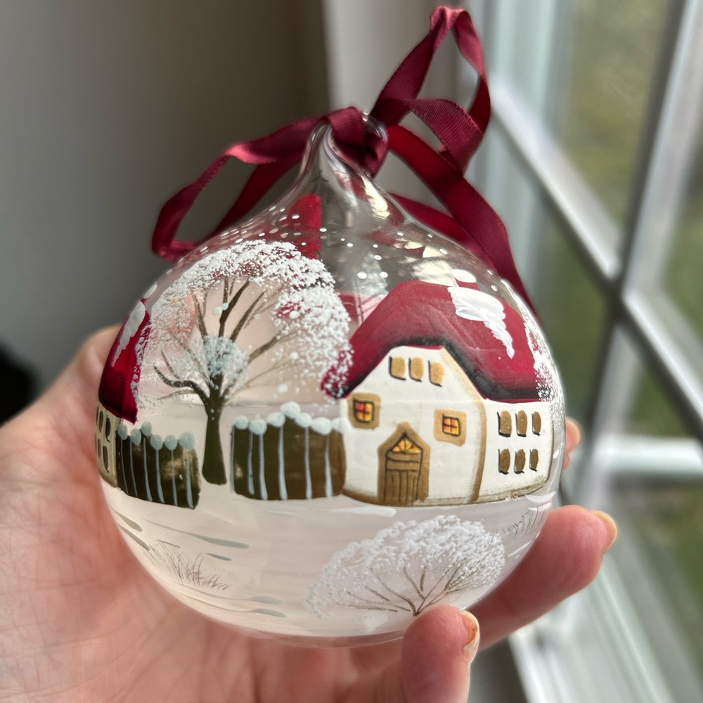 Winter Scene Glass Blown Ornament W/Houses, Church Etc Has Artist Initials-New - Picture 6 of 7